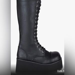 Demonia Tall black vegan leather lace up and zip up size 8 boots in the box